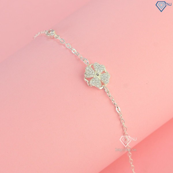 Quà valentine cho bạn gái lắc tay bạc nữ hình cỏ 4 xoay LTN0318 - Trang sức TNJ