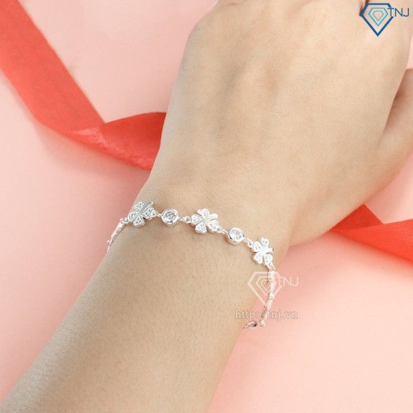 Quà 8 3 cho người yêu lắc tay bạc nữ hình cỏ 4 lá may mắn LTN0173