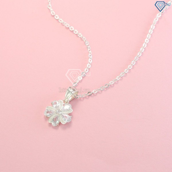 Quà 8 3 cho cô giáo dây chuyền bạc nữ mặt họa tiết bông hoa đính đá đẹp DCN0420