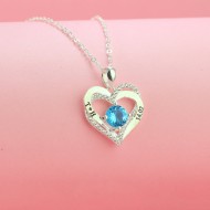 Dây chuyền bạc nữ hình trái tim khắc tên đính đá xanh DCN0680