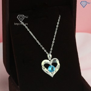 Dây chuyền bạc nữ hình trái tim khắc tên đính đá xanh DCN0680 - Trang sức TNJ