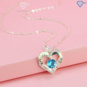 Dây chuyền bạc nữ hình trái tim khắc tên đính đá xanh DCN0680 - Trang sức TNJ