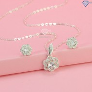 Quà sinh nhật cho nữ bộ trang sức bạc nữ mặt bông hoa đính đá BTS0064 - Trang Sức TNJ