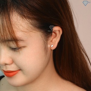 Bông tai bạc nữ hình chữ nhật đơn giản BTN0209  - Trang Sức TNJ