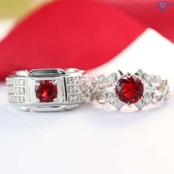 Nhẫn đôi bạc nhẫn cặp bạc đẹp đính đá đỏ ND0192 - Trang Sức TNJ