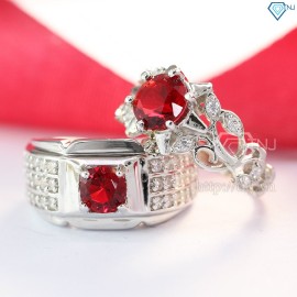 Nhẫn đôi bạc nhẫn cặp bạc đẹp đính đá đỏ ND0192 - Trang Sức TNJ