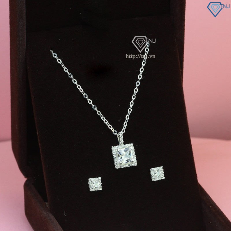 Bộ trang sức bạc nữ mặt đá vuông đính đá BTS0070 - Trang Sức TNJ