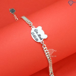 Lắc bạc cho bé mặt hình con gấu khắc tên LTT0136 - Trang Sức TNJ