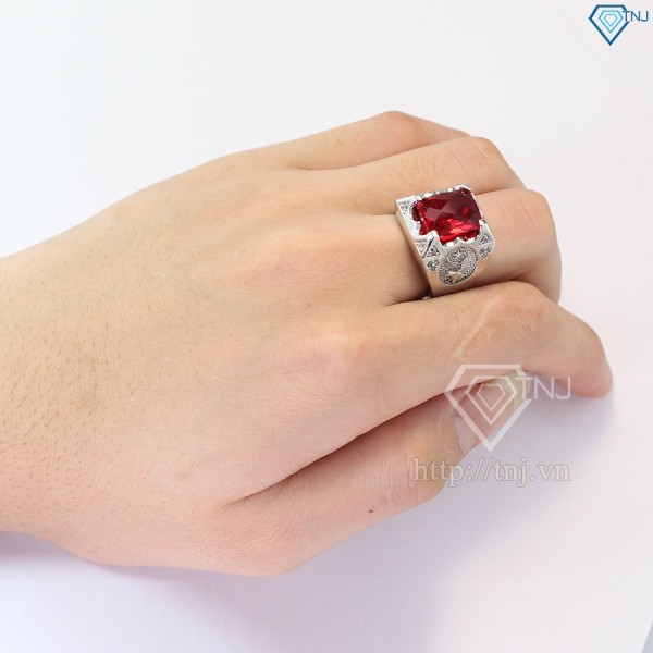 Nhẫn bạc nam hình đại bàng mặt đá đỏ đẹp NNA0073