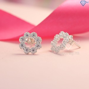 Hoa tai bạc nữ hình bông hoa đính đá đẹp BTN0077