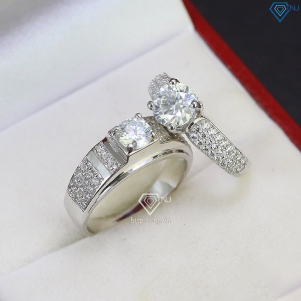 Nhẫn đôi bạc đính kim cương Moissanite đẹp - Kiểm định GRA NDM0005  - Trang sức TNJ