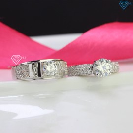 Nhẫn đôi bạc đính kim cương Moissanite đẹp NDM0005