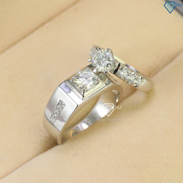 Nhẫn cặp đôi đính kim cương Moissanite đẹp - Kiểm định GRA NDM0006 - Trang sức TNJ