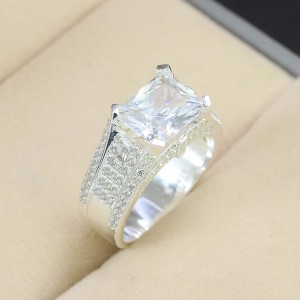 Nhẫn bạc nam phong thủy mặt đá hình chữ nhật NNA0466