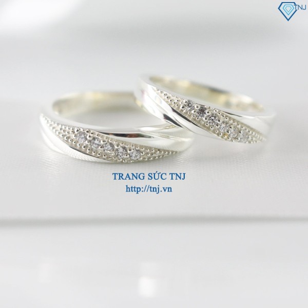 Nhẫn đôi bạc nhẫn cặp bạc đẹp đính đá ND0223