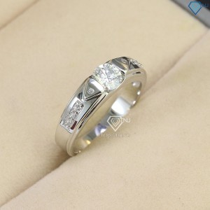 Nhẫn bạc nam bản nhỏ đính kim cương Moissanite 5.5mm - Kiểm định GRA NNAM0020 - Trang sức TNJ
