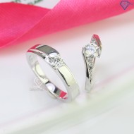 Nhẫn đôi bạc đơn giản đính kim cương nhân tạo NDM0011 - Trang sức TNJ