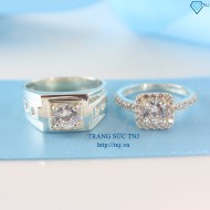 Nhẫn đôi bạc nhẫn cặp bạc đẹp đính đá ND0221