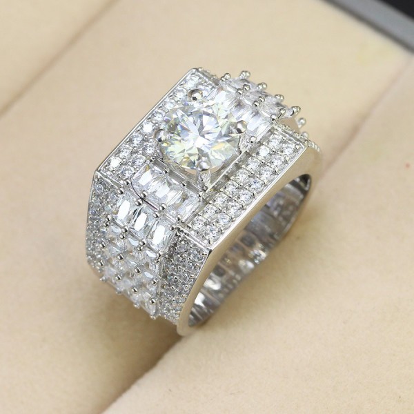 Nhẫn nam Moissanite cao cấp đính đá 7.5mm - Kiểm định GRA NNAM0036