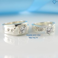 Nhẫn đôi bạc nhẫn cặp bạc đẹp đính đá ND0220