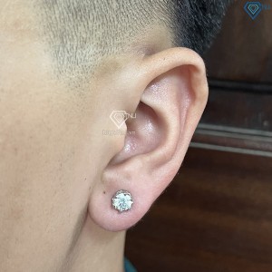 Bông tai bạc nam đính kim cương Moissanite cá tính 6mm BTAM0009 - Trang Sức TNJ