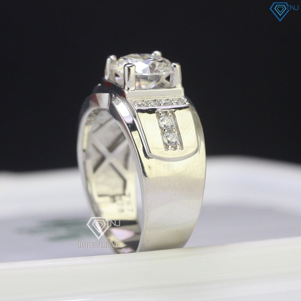 Nhẫn bạc nam đơn giản đính kim cương Moissanite 8.0mm - Kiểm định GRA NNAM0055 - Trang sức TNJ