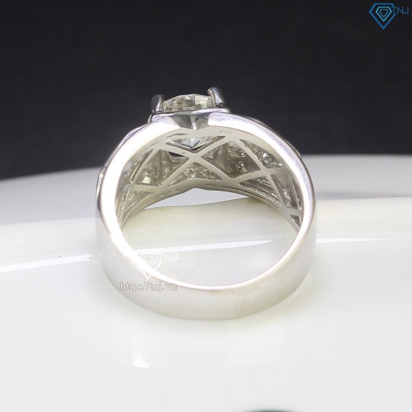 Nhẫn bạc nam đơn giản đính kim cương Moissanite 8.0mm - Kiểm định GRA NNAM0055 - Trang sức TNJ