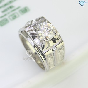 Nhẫn bạc nam đơn giản đính kim cương Moissanite 8.0mm - Kiểm định GRA NNAM0057 - Trang sức TNJ