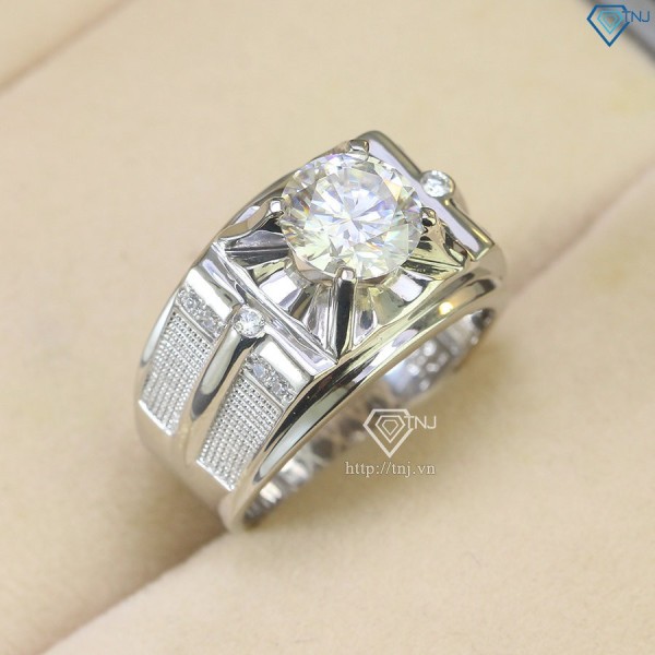 Nhẫn bạc nam đơn giản đính kim cương Moissanite 8.0mm - Kiểm định GRA NNAM0057 - Trang sức TNJ