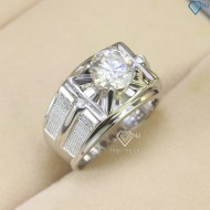 Nhẫn bạc nam đơn giản đính kim cương Moissanite 8.0mm - Kiểm định GRA NNAM0057 - Trang sức TNJ