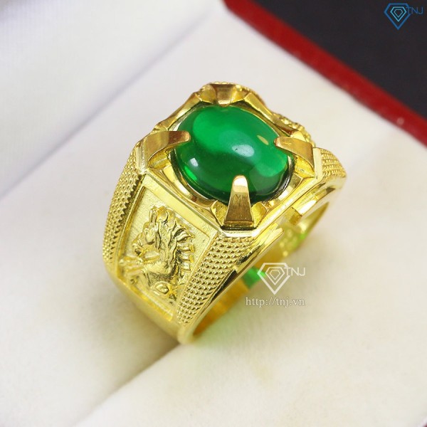 Nhẫn nam bạc xi mạ vàng 18k hình con ngựa đá xanh lá NNA0154 - Trang sức TNJ