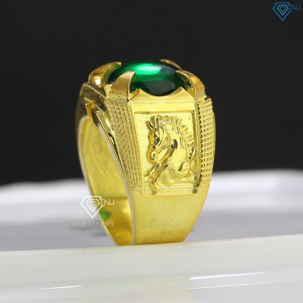 Nhẫn nam bạc xi mạ vàng 18k hình con ngựa đá xanh lá NNA0154 - Trang sức TNJ