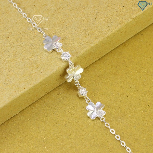 Quà trung thu cho người yêu lắc tay cỏ 4 lá may mắn đính kim cương Moissanite 4.0mm - Kiểm định GRA LTNM0001 - Trang Sức TNJ