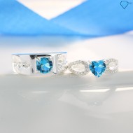 Nhẫn đôi bạc nhẫn cặp bạc đẹp đính đá xanh sang trọng ND0212