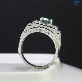Nhẫn bạc nam đính kim cương nhân tạo xanh 7.0mm xi bạch kim - Kiểm định GRA NNAM0016 - Trang sức TNJ
