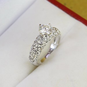 Quà 20 10 cho người yêu nhẫn nữ Moissanite hoa văn đẹp đính đá 6.0mm NNM0002