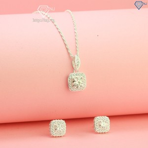 Quà 20 10 cho người yêu bộ trang sức mặt vuông đính kim cương Moissnite sang trọng BTSM0002 - Trang Sức TNJ