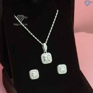 Quà 20 10 cho người yêu bộ trang sức mặt vuông đính kim cương Moissnite sang trọng BTSM0002 - Trang Sức TNJ