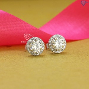 Quà 20 10 cho người yêu bông tai bạc nữ đính đá kim cương Moissanite 6.0mm BTNM0003 - Trang Sức TNJ