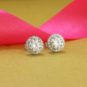 Bông tai bạc nữ  đính đá kim cương Moissanite 6.0mm BTNM0003