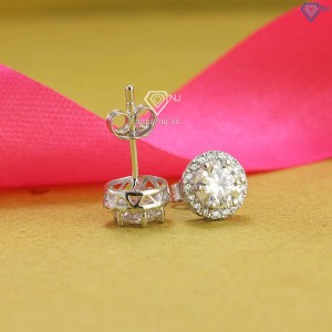 Quà 20 10 cho người yêu bông tai bạc nữ đính đá kim cương Moissanite 6.0mm BTNM0003 - Trang Sức TNJ