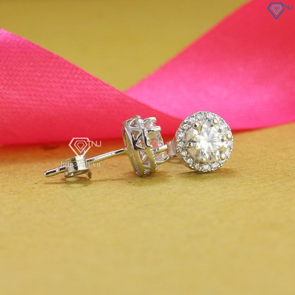 Quà 20 10 cho người yêu bông tai bạc nữ đính đá kim cương Moissanite 6.0mm BTNM0003 - Trang Sức TNJ