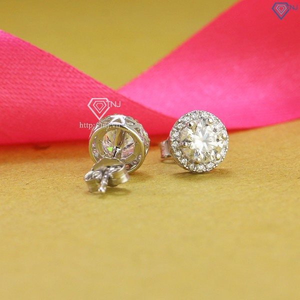 Quà 20 10 cho người yêu bông tai bạc nữ đính đá kim cương Moissanite 6.0mm BTNM0003 - Trang Sức TNJ