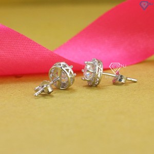 Quà 20 10 cho người yêu bông tai bạc nữ đính đá kim cương Moissanite 6.0mm BTNM0003 - Trang Sức TNJ