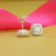 Quà 20 10 cho người yêu bông tai bạc nữ mặt vuông đính kim cương Moissanite 4.5mm BTNM0004 - Trang Sức TNJ