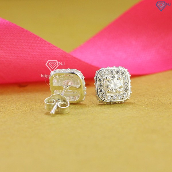 Quà 20 10 cho người yêu bông tai bạc nữ mặt vuông đính kim cương Moissanite 4.5mm BTNM0004 - Trang Sức TNJ