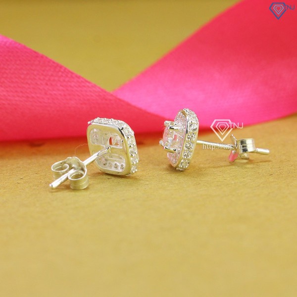 Quà 20 10 cho người yêu bông tai bạc nữ mặt vuông đính kim cương Moissanite 4.5mm BTNM0004 - Trang Sức TNJ