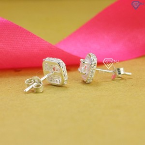 quà 20 10 cho vợ bông tai bạc nữ mặt vuông đính kim cương Moissanite 4.5mm BTNM0004 - Trang Sức TNJ