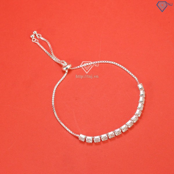 Quà  20 10 cho người yêu lắc tay bạc cho nữ đính đá 4mm dây rút LTN0380 - Trang Sức TNJ