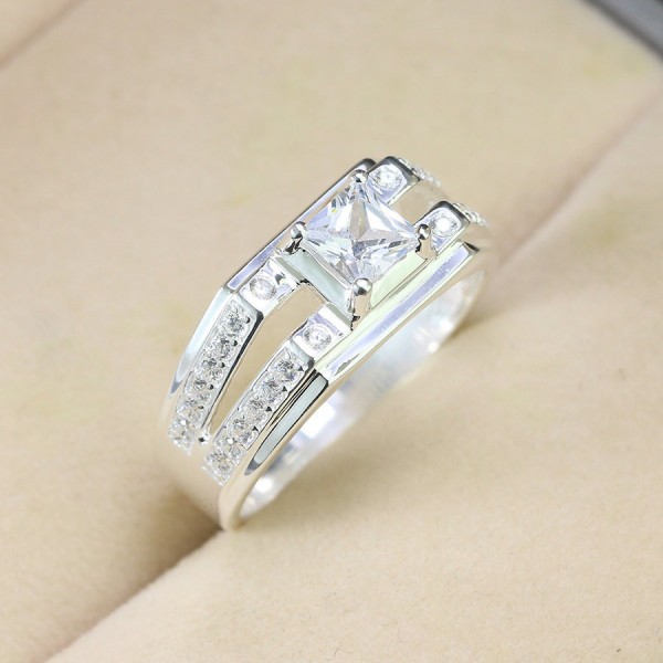 Nhẫn bạc nam mặt đá vuông trắng NNA0559